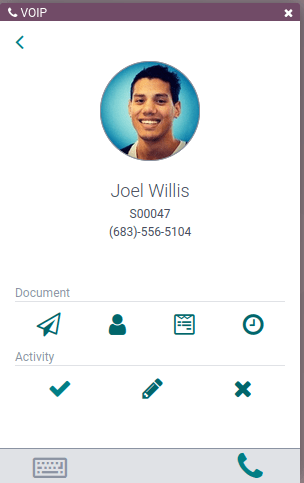 Centro de control de actividades en el widget VoIP.