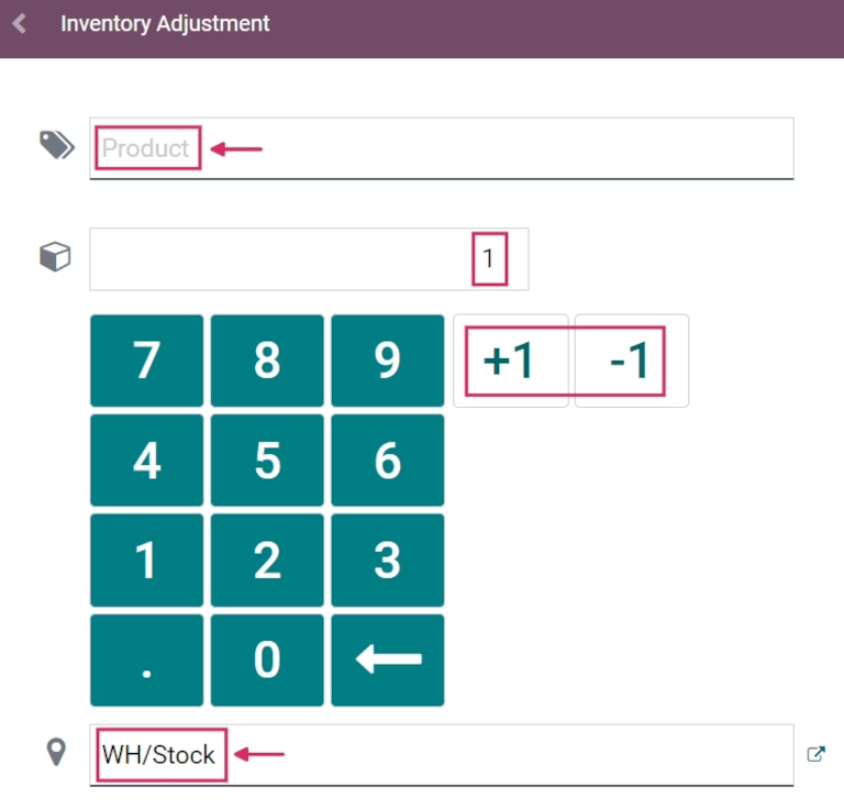 Teclado para agregar productos en la página Acción del cliente de código de barras de inventario.