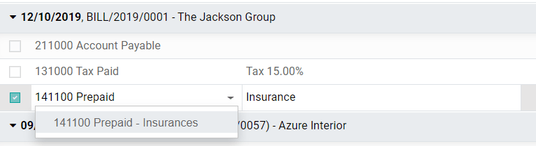 Modificación de la cuenta de un apunte de diario publicado en la aplicación de Contabilidad de Odoo