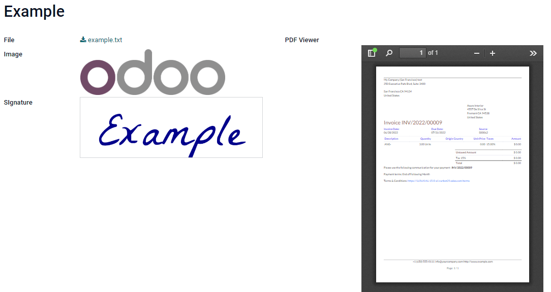 Ejemplos de campos de archivo con diferentes widgets