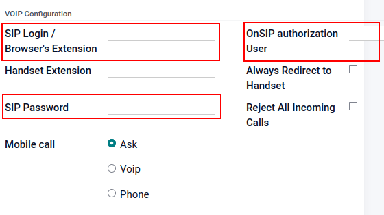 Integración del usuario Axivox en las preferencias de usuario de Odoo.