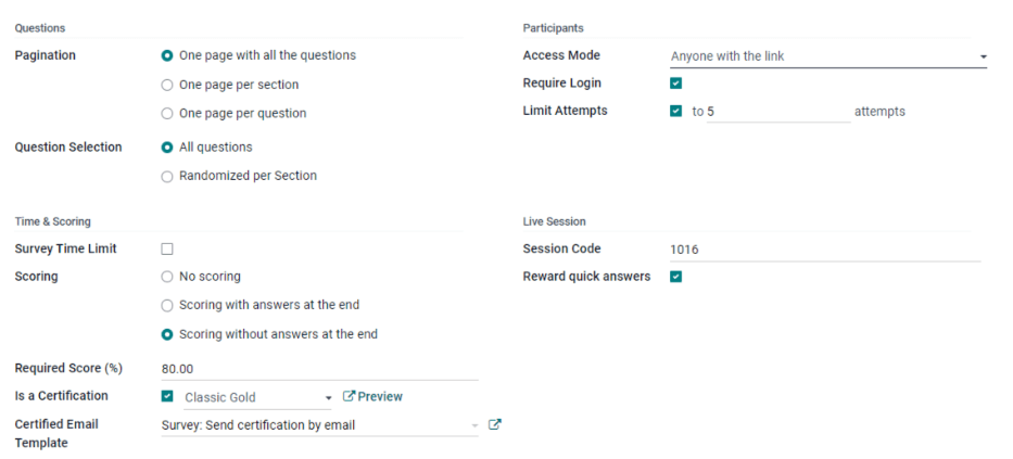 Varias opciones para configurar el formuario de entrevista.