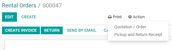 Imprimir un recibo de recolección y devolución en la aplicación de Alquiler de Odoo