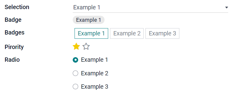 Ejemplos de campos de selección con diferentes widgets