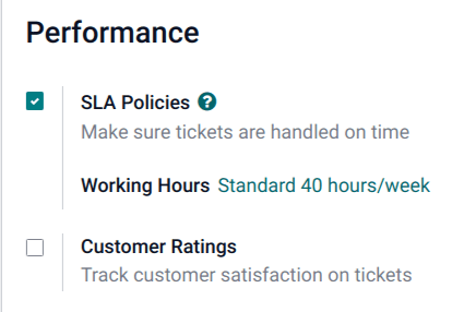 La página de configuración de un equipo de soporte al cliente con la función SLA habilitada.