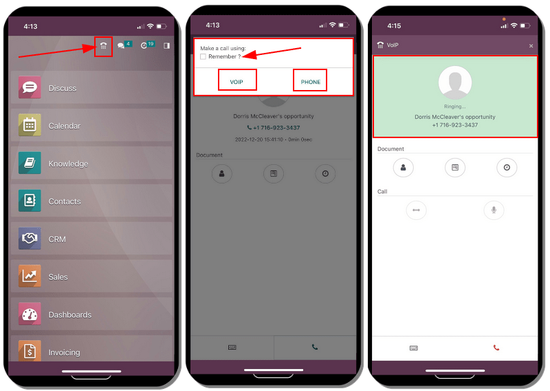 Diseño de la aplicación VoIP y su visualización en un dispositivo móvil.